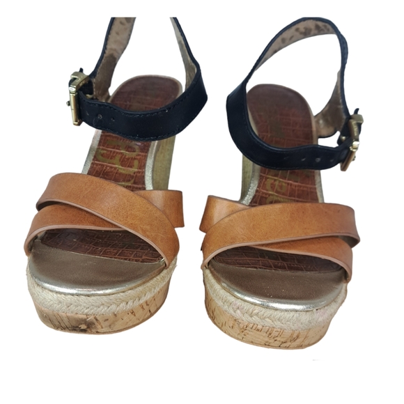 Sam Edelman Women Shoe #Clay Wedge Size 8.5 Textured Heel Black & Brown Leather - Picture 4 of 16